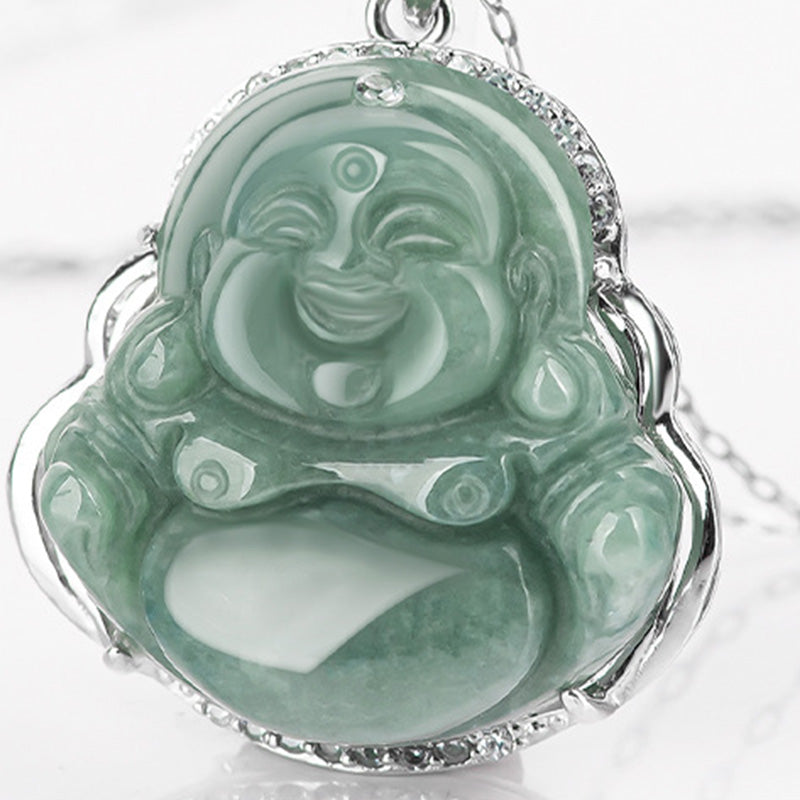KarmaRipple's 925 Sterling Silver Laughing Buddha Jade Abundance Pendant Chain Necklace p6