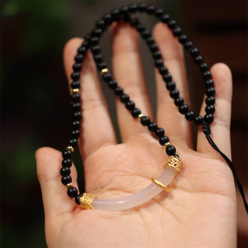 KarmaRipple's 925 Sterling Silver Black Onyx Chalcedony Protection Beaded Pendant Necklace p12