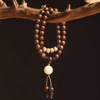 KarmaRipples Sandelholz-Armband mit kleinen Blättern und rotem Sandelholz, Bodhi-Samenreinigung, doppelt gewickelt