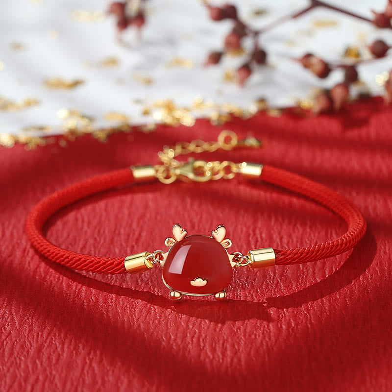 KarmaRipple's 925 Sterling Silver Year of the Dragon Authentic Hetian Jade Red Agate Cute Dragon Protection Success Bracelet Pendant Necklace Earrings p21