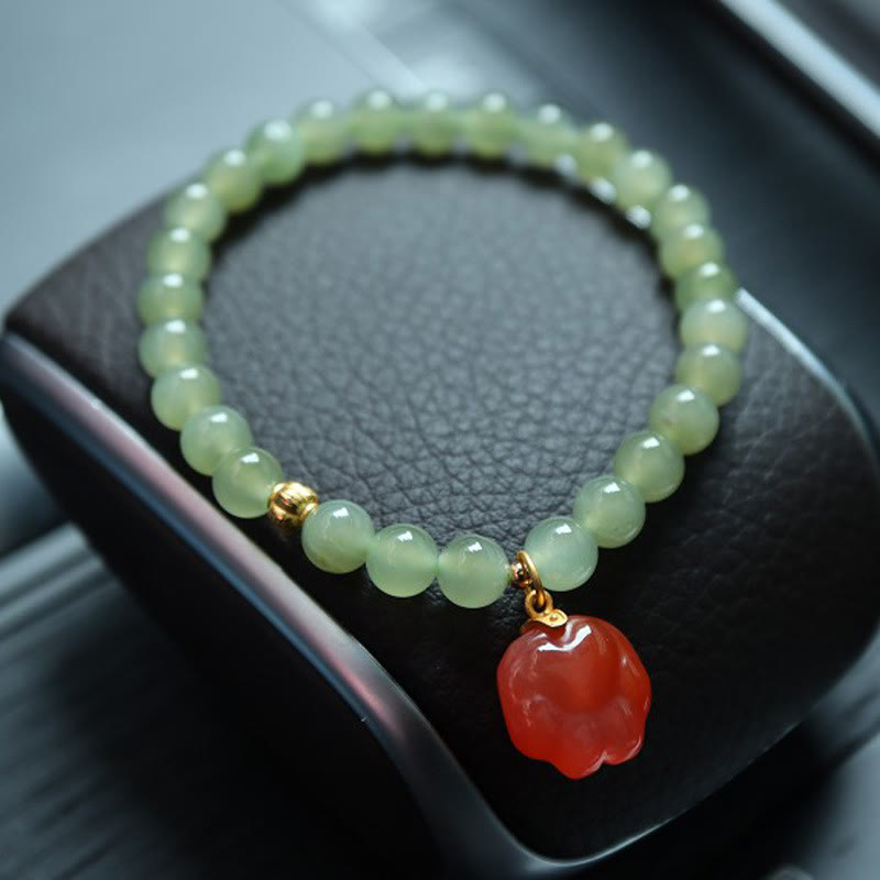 KarmaRipple's 925 Sterling Silver Plated Gold Authentic Hetian Jade Bead Gourd Lotus Bamboo Fu Character Fortune Bracelet p51