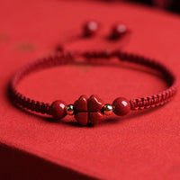 KarmaRipples vierblättriges Kleeblatt, fünfblättrige Blume, Zinnober-Segen, rotes Schnurarmband