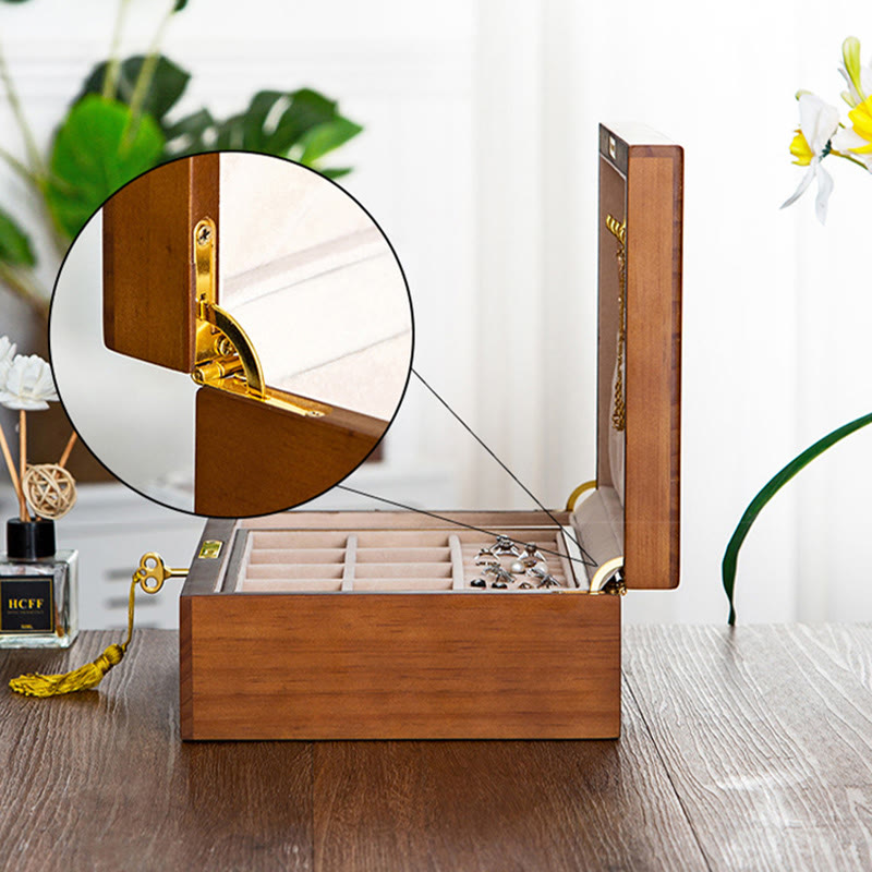 KarmaRipple's Vintage Wooden Jewelry Box Two-Layer Solid Wood Jewelry Storage Box p17