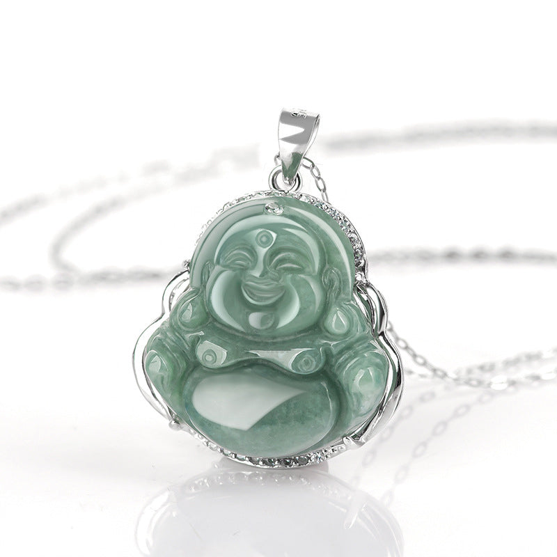 KarmaRipple's 925 Sterling Silver Laughing Buddha Jade Abundance Pendant Chain Necklace p4