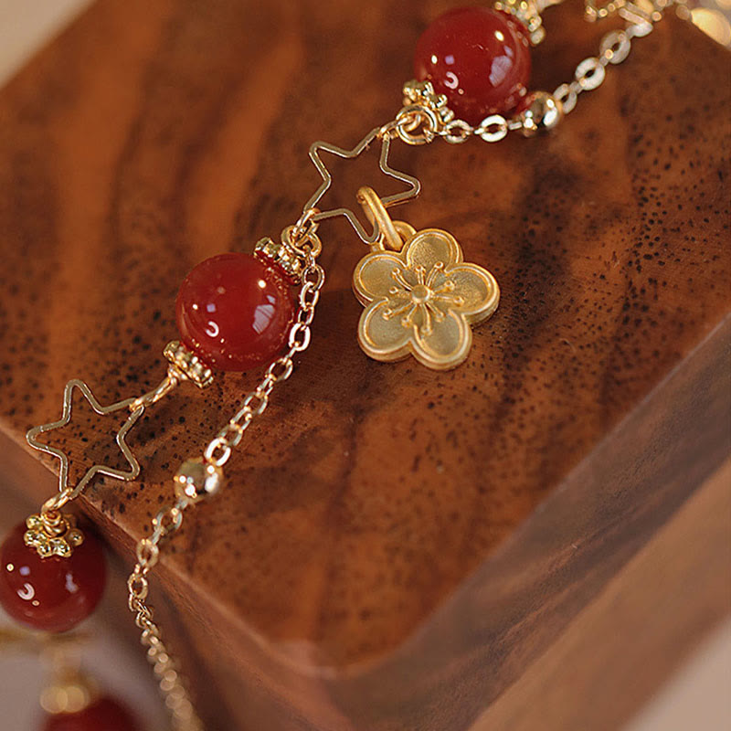 KarmaRipple's 14k Gold Plated Red Agate Star Flower Talisman Calm Bracelet p2