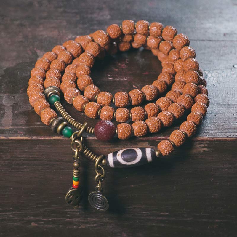 KarmaRipple's 108 Mala Rudraksha Beadwork Bodhi Seed Dzi Bead Fortune Auspiciousness Tassel Bracelet p16