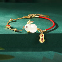 KarmaRipples Jahr des Hasen-Armband aus Elfenbein-Jade und roter Kette