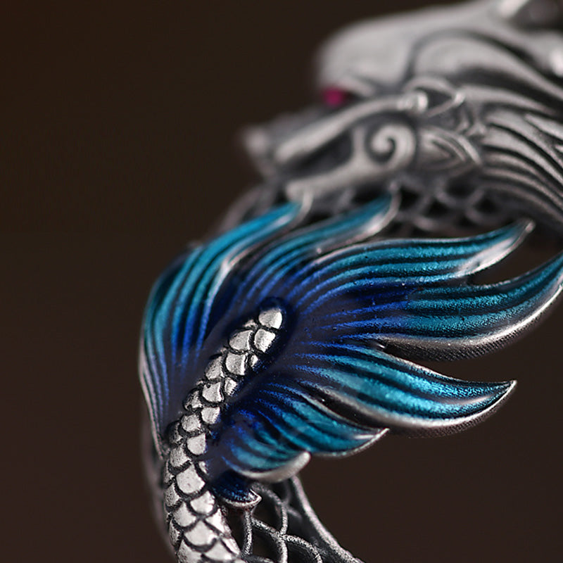 KarmaRipple's 999 Sterling Silver Year Of The Dragon Auspicious Peace Buckle Carved Success Pendant Necklace ( p10