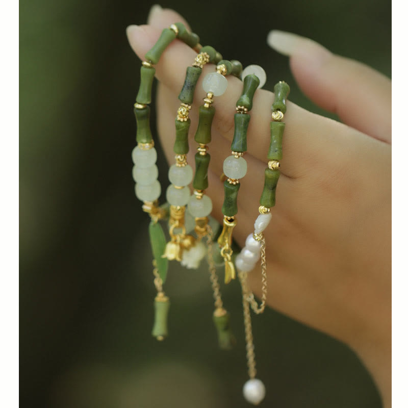 KarmaRipple's Green Bamboo Jade Lily of the Valley Wealth Bracelet p14