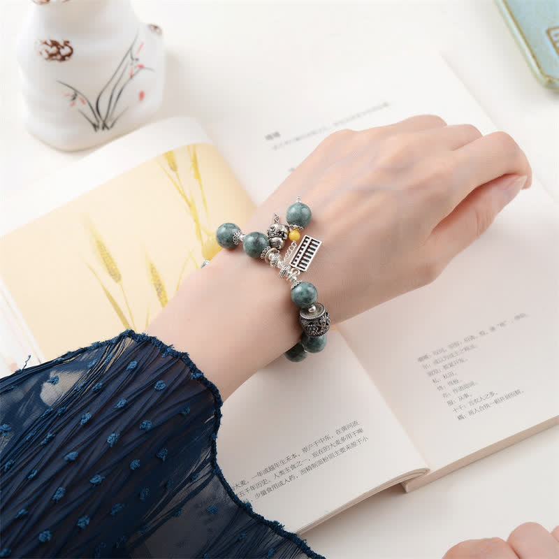 KarmaRipple's 925 Sterling Silver Cyan Jade Amber Abacus Fortunate Cat Success Bracelet p3