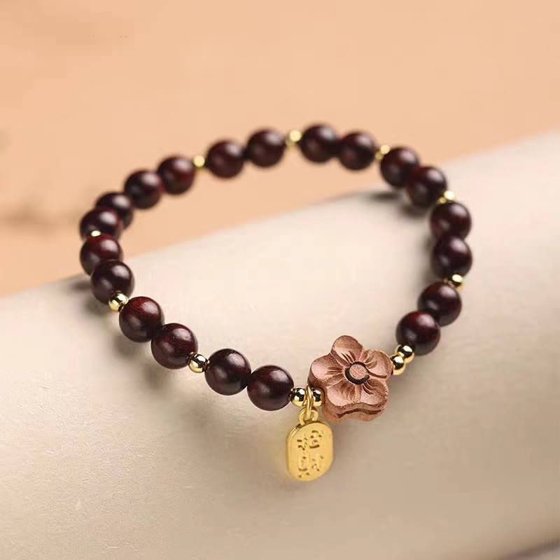 KarmaRipple's Authentic Sandalwood Peach Blossom Small Leaf Red Sandalwood Ruyi Talisman Protection Bracelet p2