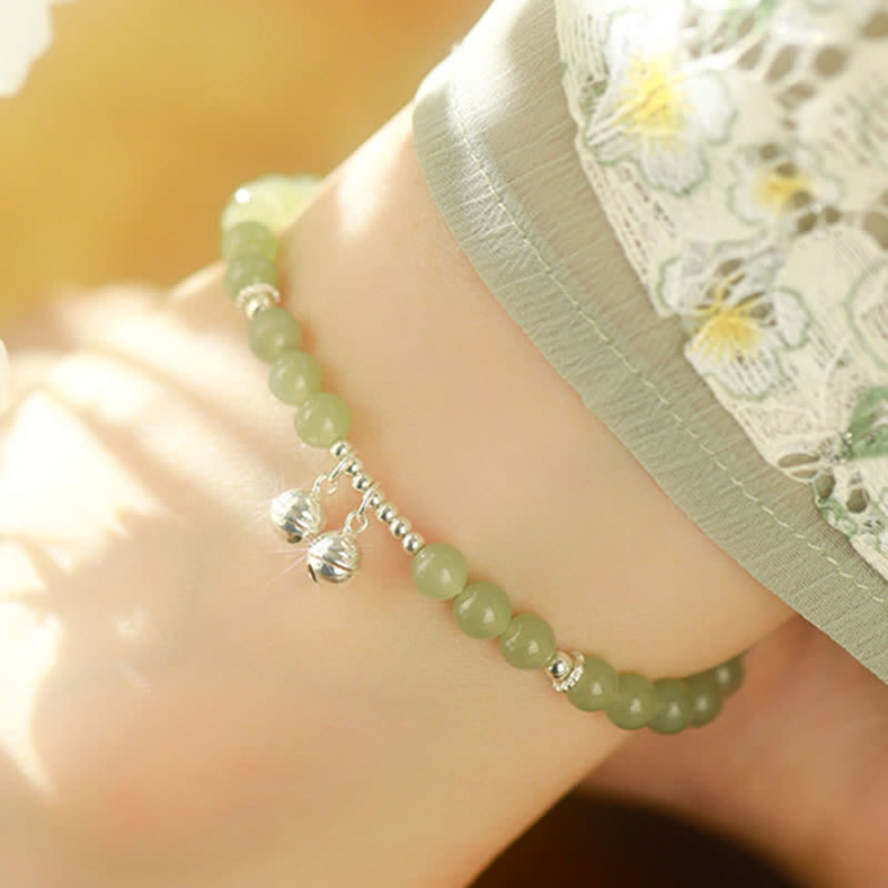 KarmaRipple's 925 Sterling Silver Authentic Hetian Jade Prosperity Bell Talisman Anklet p4