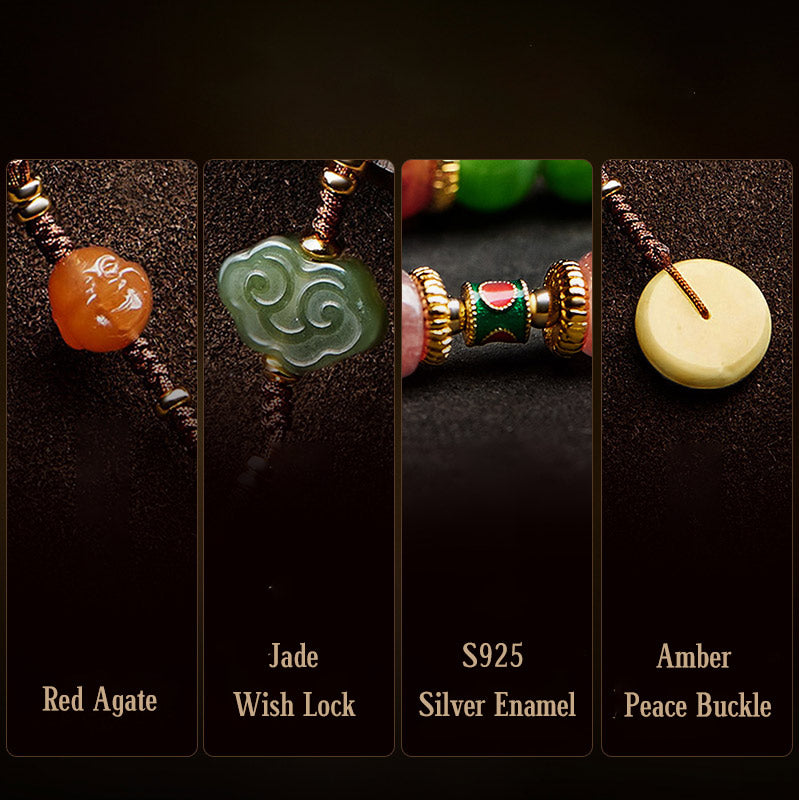 KarmaRipple's 108 Mala Beadwork Cyan Jade Red Agate Laughing Buddha Fortune Bracelet p17