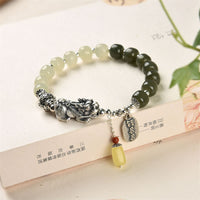 KarmaRipples 925 Sterling Silber Authentisches Hetian Jade Bernstein PiXiu Glücksarmband