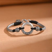 KarmaRipples Armband aus 999 Sterlingsilber mit Fu-Charakter, Friedensschnalle, Bronzemünze, Glücksbringerwolken