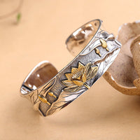 KarmaRipples 925 Sterling Silber Lotusblume Ruhe Armband Verstellbarer Armreif