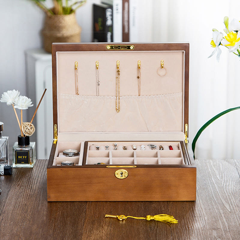 KarmaRipple's Vintage Wooden Jewelry Box Two-Layer Solid Wood Jewelry Storage Box p7