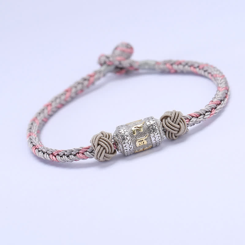 KarmaRipple's 925 Sterling Silver Om Mani Padme Hum Prayer Wheel Fortune Strength Red String Bracelet p39