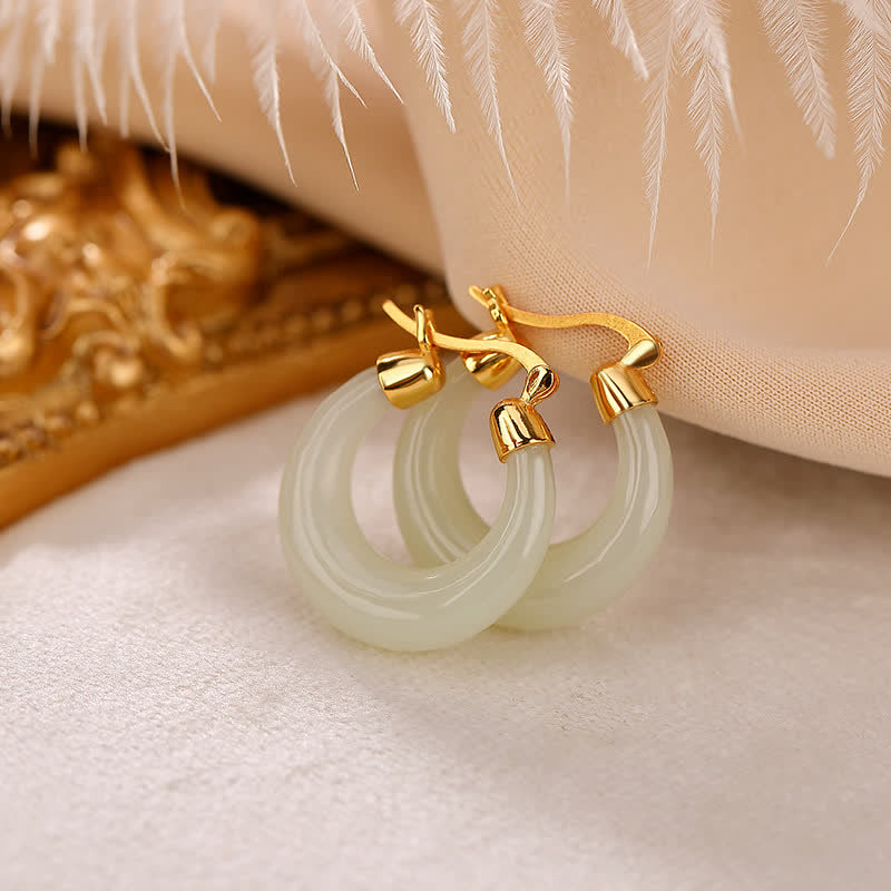 KarmaRipple's Round Jade Cyan Jade Prosperity Fortune Drop Earrings p3