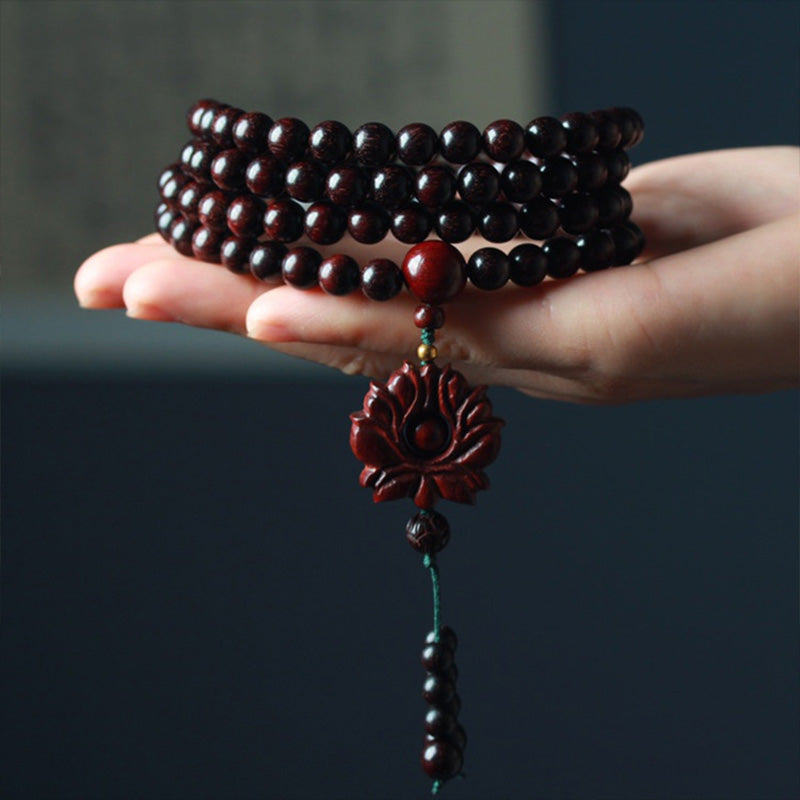 KarmaRipple's Tibetan Small Leaf Red Sandalwood Lotus Mala Balance Bracelet p3