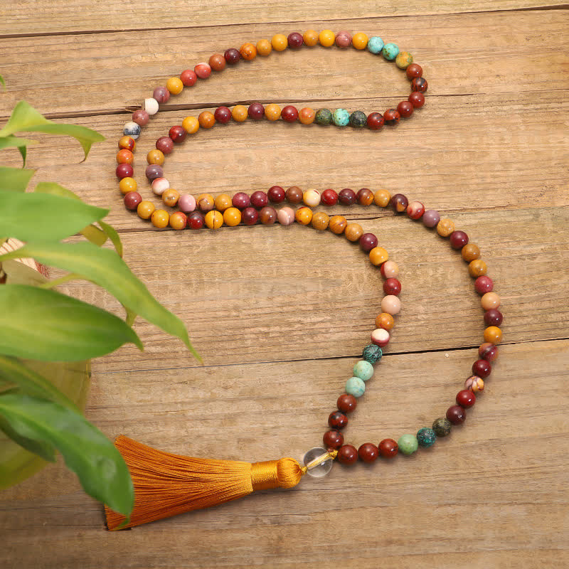 KarmaRipple's 108 Mala Beadwork Mookaite Emotional Growth Bracelet Tassel Pendant Necklace p8