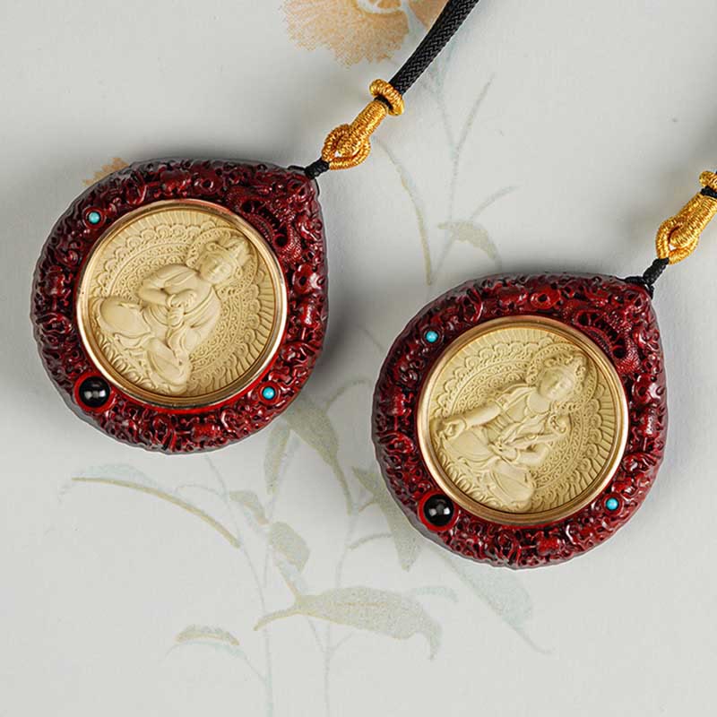 KarmaRipple's Chinese Zodiac Avalokitesvara Small Leaf Red Sandalwood Ebony Longevity Pendant Necklace p21