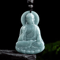 KarmaRipples Halskette mit Anhänger aus authentischem Jade-Lotus-Amulett mit Amitabha-Buddha
