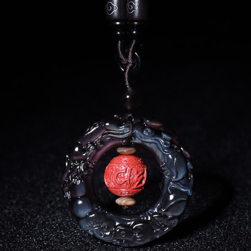 KarmaRipple's FengShui Authentic Rainbow Obsidian PiXiu Cinnabar Balancing Pendant Necklace p8