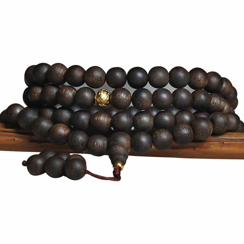 KarmaRipple's 108 Mala Beadwork 999 Pure Gold Beadwork Rare Brunei Agarwood Peace Strength Bracelet p20