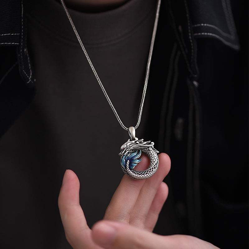 KarmaRipple's 999 Sterling Silver Year Of The Dragon Auspicious Peace Buckle Carved Success Pendant Necklace ( p3