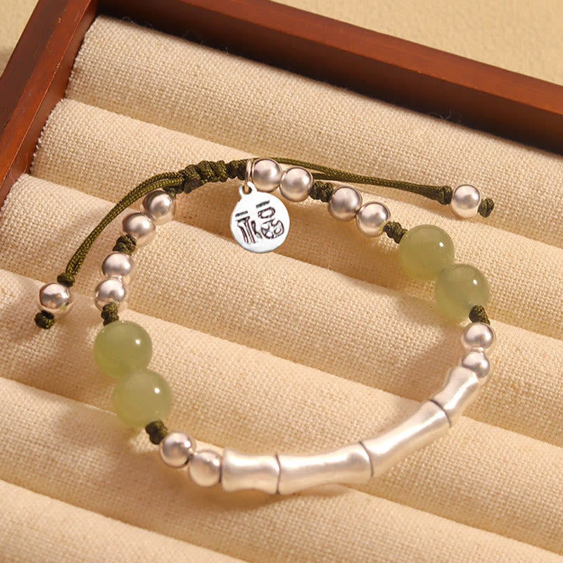 KarmaRipple's 925 Sterling Silver Authentic Jade Fu Character Bamboo Abundance Bracelet p16