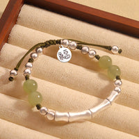 KarmaRipples 925 Sterling Silber Armband mit authentischem Jade-Fu-Charakter und Bambus-Überfluss