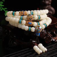 KarmaRipples authentisches Reichtumsarmband aus elfenbeinfarbenem Bodhi Seed Mala mit 108 Perlen