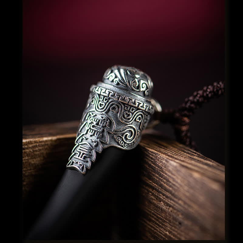 KarmaRipple's 925 Sterling Silver Black Obsidian Wolf Tooth Pattern Strength Pendant Necklace p10