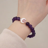 KarmaRipples 925 Sterling Silber Armband mit echtem Amethyst, Aquamarin, rosa Edelstein, Katzenauge, ausgleichender Halbmond
