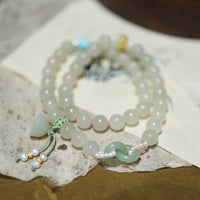 KarmaRipples 925 Sterling Silber Hetian Jade Doppelte Peace Schnalle Lotus Fortune Doppelwickelarmband