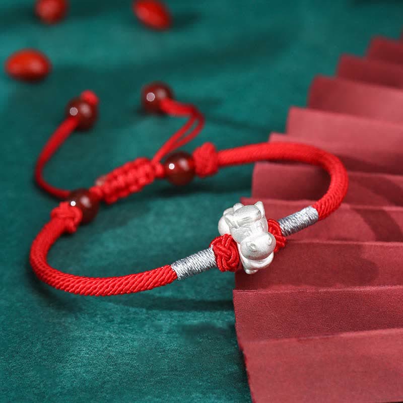 KarmaRipple's 999 Sterling Silver Chinese Zodiac Fortune Strength Red String Bracelet p30