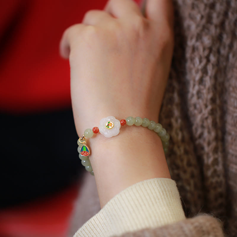 KarmaRipple's 925 Sterling Silver Plated Gold Authentic Hetian Jade Bead Gourd Lotus Bamboo Fu Character Fortune Bracelet p28