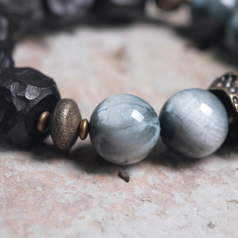 KarmaRipple's Eagle's Eye Stone Ebony Wood Bronze Confidence Pair Bracelet p7