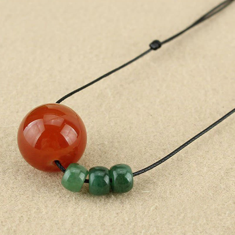 KarmaRipple's Red Agate Green Aventurine Green Bodhi Seed Bead Calm Leather Rope Pendant Necklace p8