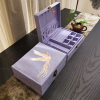 KarmaRipples Purple Phoenix Schmuckschatulle, Organizer, zweilagige Schmuckaufbewahrungsbox, Flanellbox