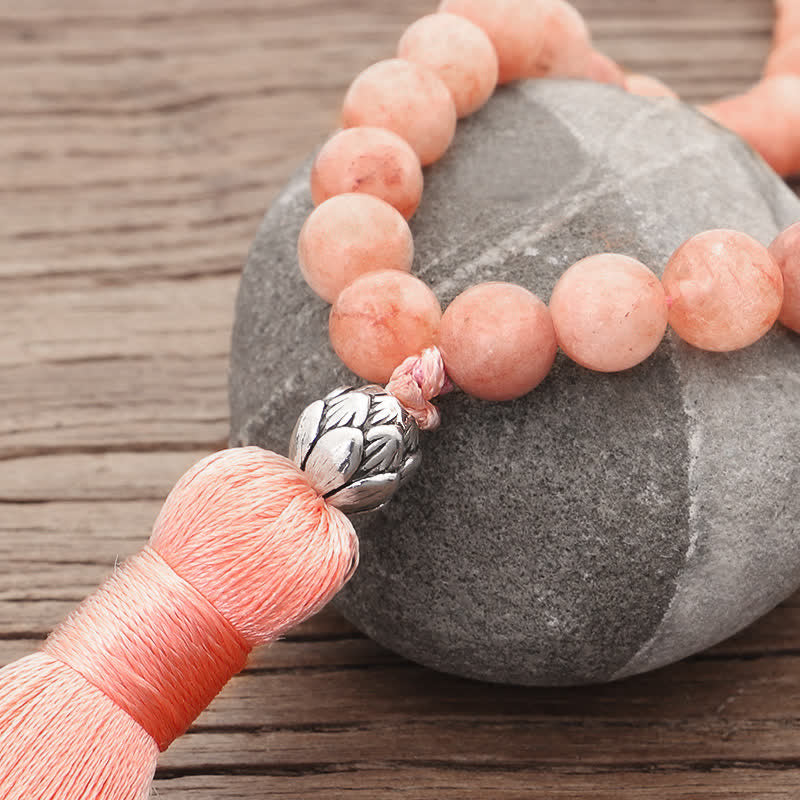 KarmaRipple's 108 Mala Beadwork Fluorite Black Glitter Stone Protection Tassel Bracelet ( p17