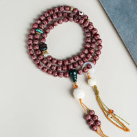 KarmaRipples Balance-Armband mit roter Bodhi-Same „Om Mani Padme Hum“ und Lotusgravur