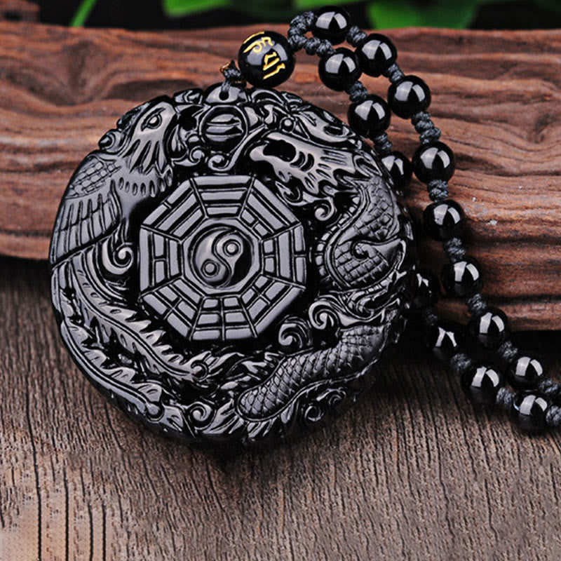 KarmaRipple's Bagua Dragon Phoenix Obsidian Fulfilment Necklace Pendant p10