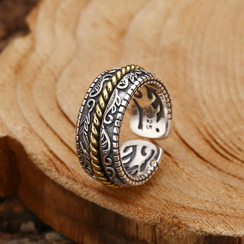 KarmaRipple's 925 Sterling Silver Tang Dynasty Flower Design Fortune Adjustable Ring p10