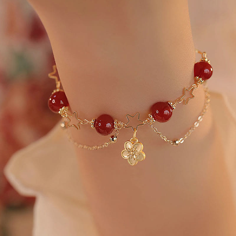 KarmaRipple's 14k Gold Plated Red Agate Star Flower Talisman Calm Bracelet p9