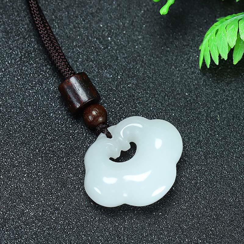 KarmaRipple's Tianshan Jade Golden Silk Jade Chinese Lock Talisman Abundance Pendant Necklace p12