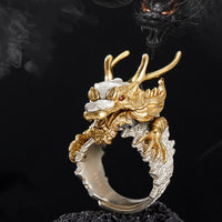 KarmaRipple's 925 Sterling Silber Drachen Glück Erfolg Schutz Verstellbare Ring Halskette