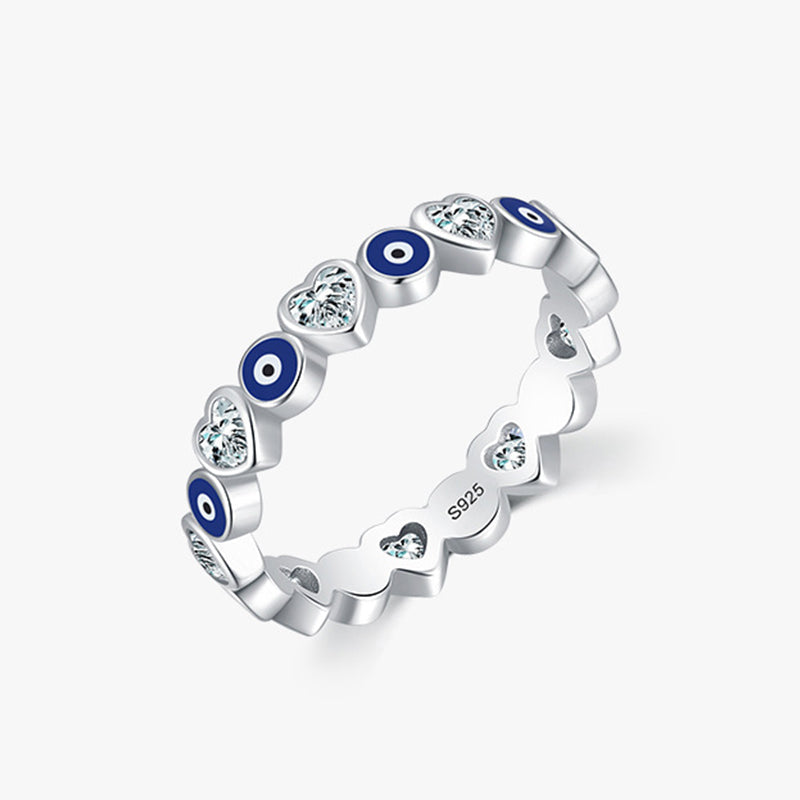 KarmaRipple's 925 Sterling Silver Evil Eye Love Heart Zircon Blessing Ring p10