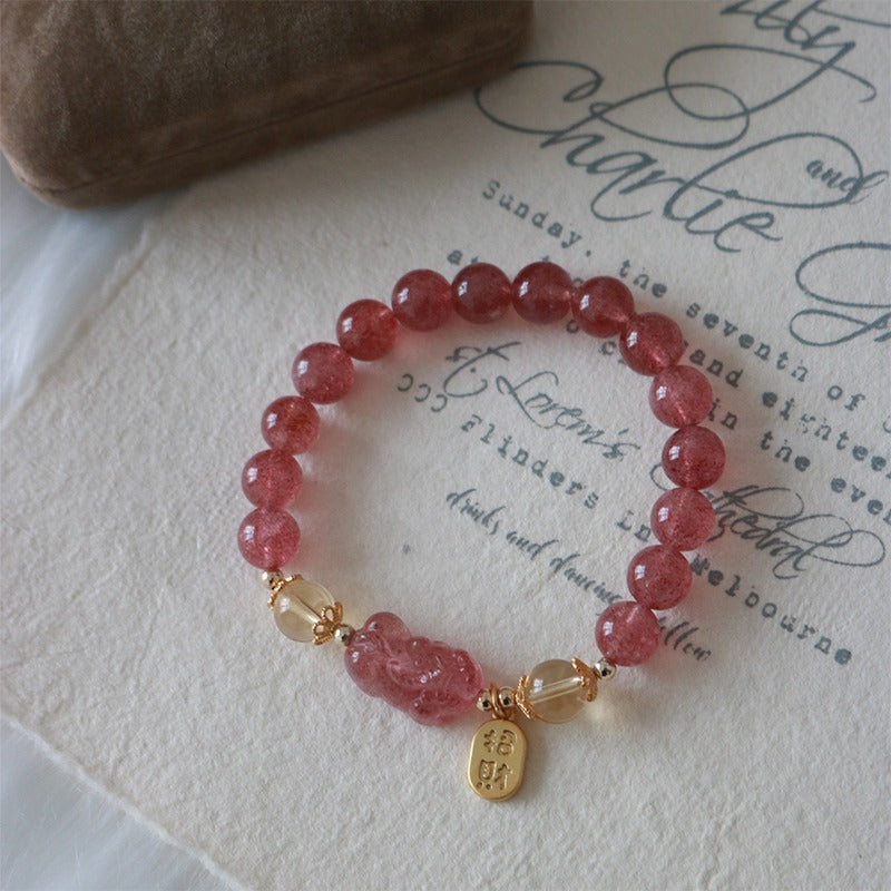 KarmaRipple's Authentic Strawberry Quartz Peach Blossom PiXiu Attract Fortune Balancing Bracelet p2